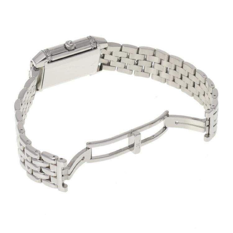 Pre Owned Jaeger LeCoultre Silver Diamond Stainless Steel Reverso 265.8.08 Quartz Women's Wristwatch 21 mm