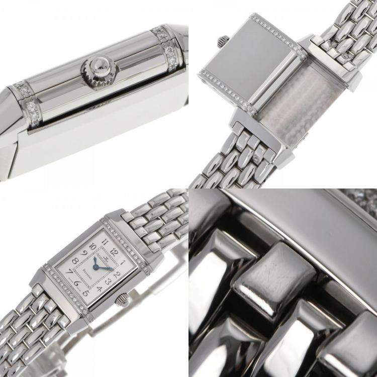 Pre Owned Jaeger LeCoultre Silver Diamond Stainless Steel Reverso 265.8.08 Quartz Women's Wristwatch 21 mm