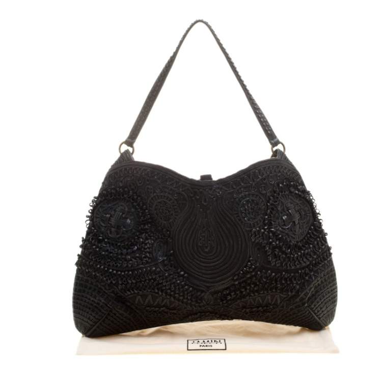 Pre Owned Jamin Puech Black Leather and Canvas Shoulder Bag 
