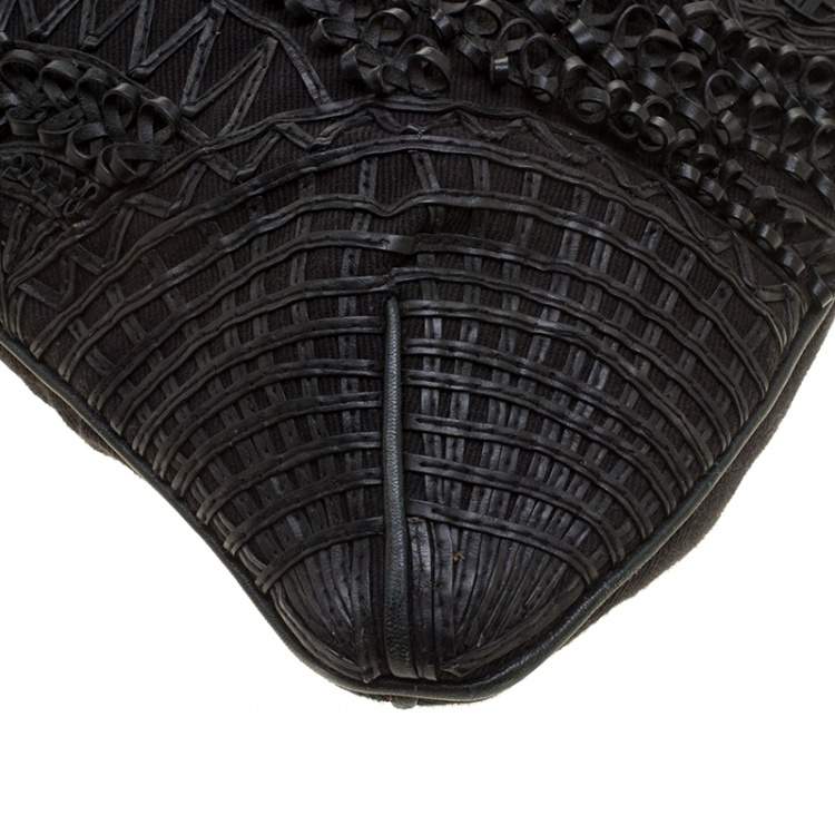 Pre Owned Jamin Puech Black Leather and Canvas Shoulder Bag 
