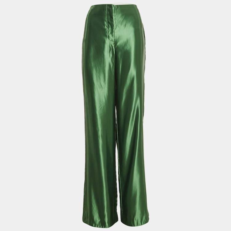 Pre Owned Jason Wu Green Satin Silk Wide Leg Pants L