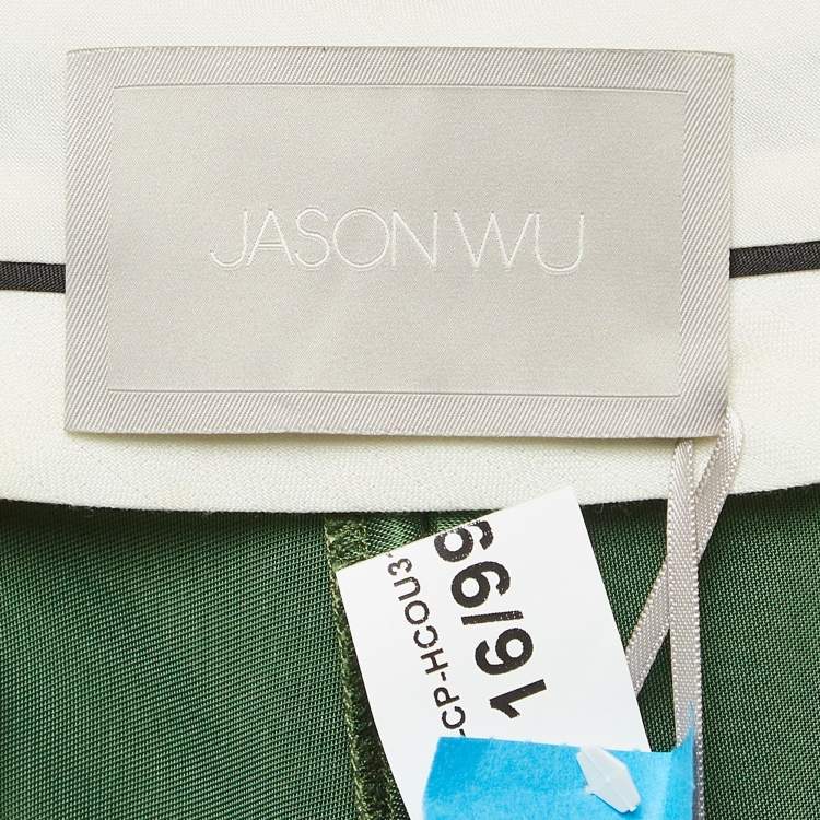 Pre Owned Jason Wu Green Satin Silk Wide Leg Pants L