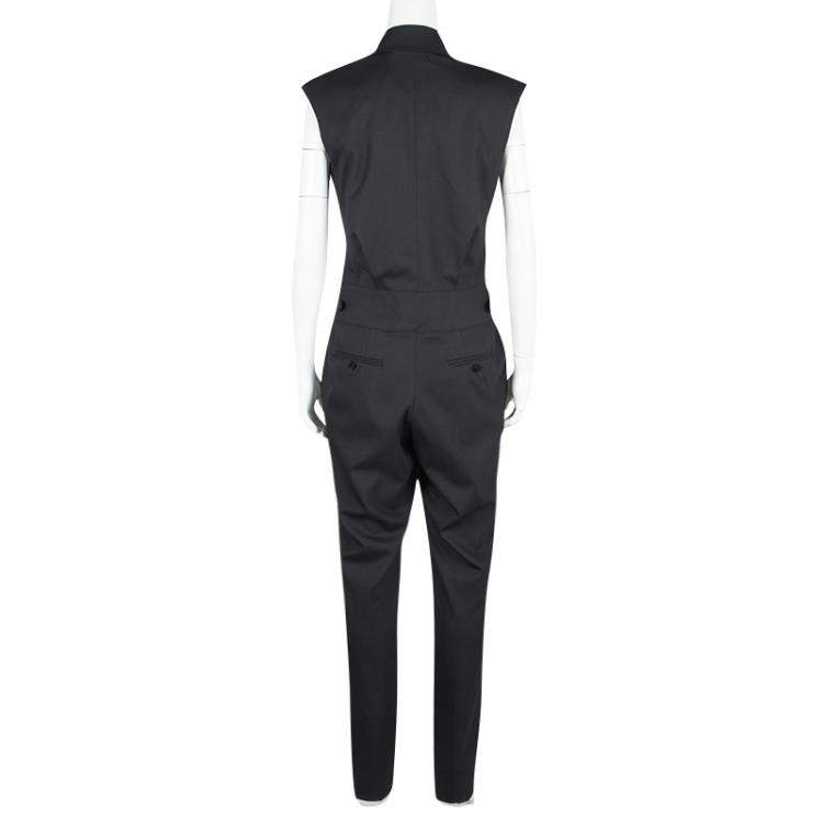 Pre Owned Jason Wu Black Silk Lapel Sleeveless Tuxedo Jumpsuit S