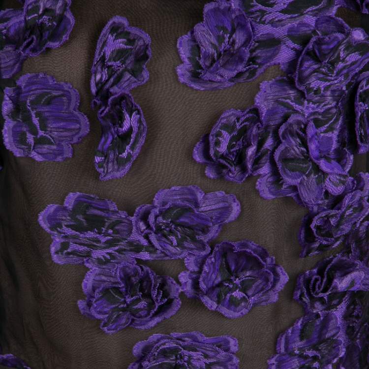 Pre Owned Jason Wu Purple Floral Applique and Jacquard High Low Gown M