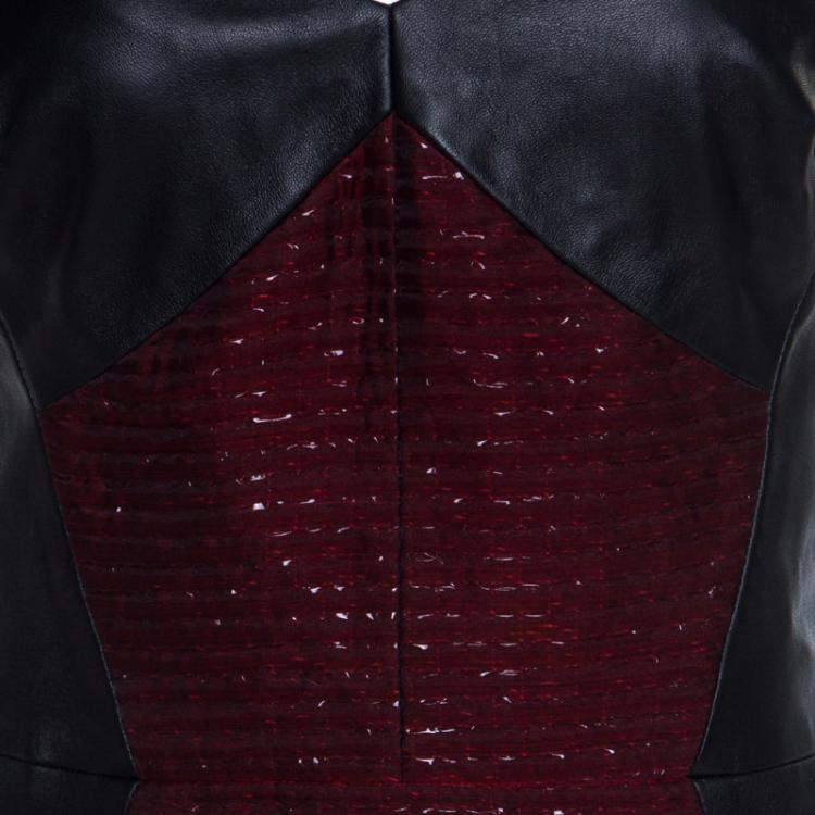 Pre Owned Jason Wu Burgundy and Black Leather Paneled Halter Dress M