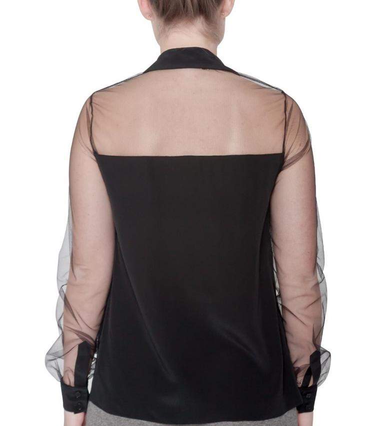 Pre Owned Jason Wu Black Silk Sheer Tulle Trim Bow Tie Concealed Button Front Shirt S