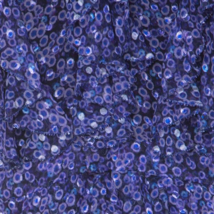Pre Owned Jason Wu Purple Silk Chiffon Printed Ruffle  Short Dress L