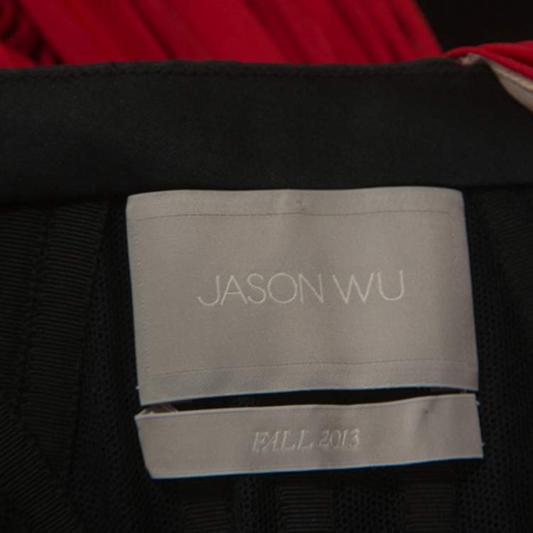 مملوكة مسبقًا Jason Wu Red Crepe Pleated One Shoulder Dress L