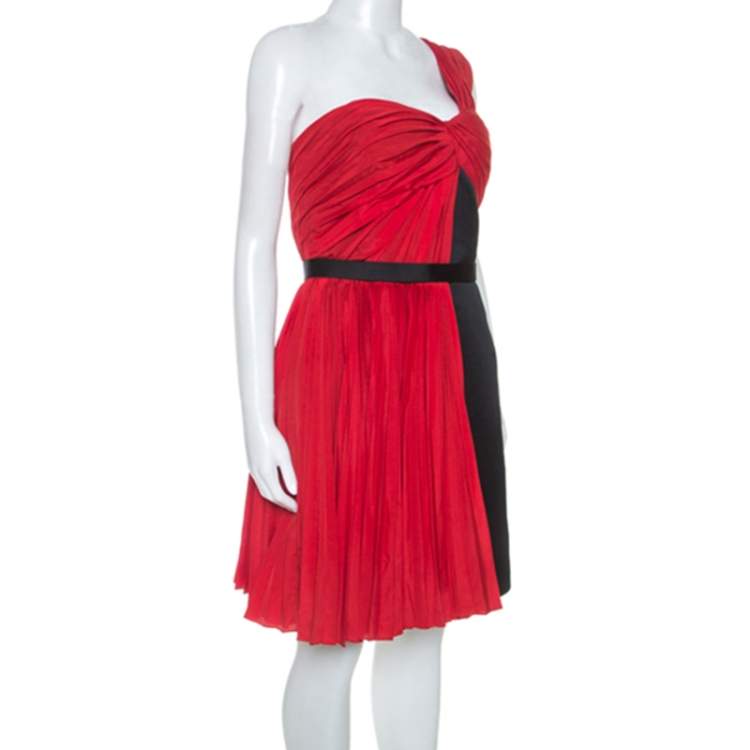 مملوكة مسبقًا Jason Wu Red Crepe Pleated One Shoulder Dress L
