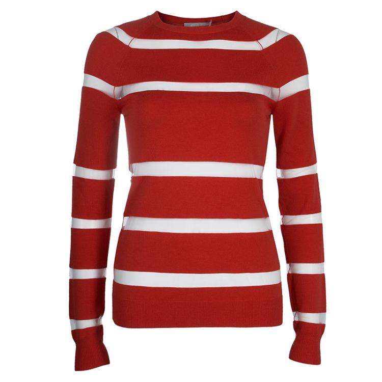 Jason Wu Red Merino Wool Sheer Stripe Detail Sweater S Jason Wu | The ...
