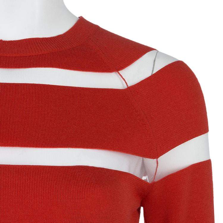 Pre Owned Jason Wu Red Merino Wool Sheer Stripe Detail Sweater S