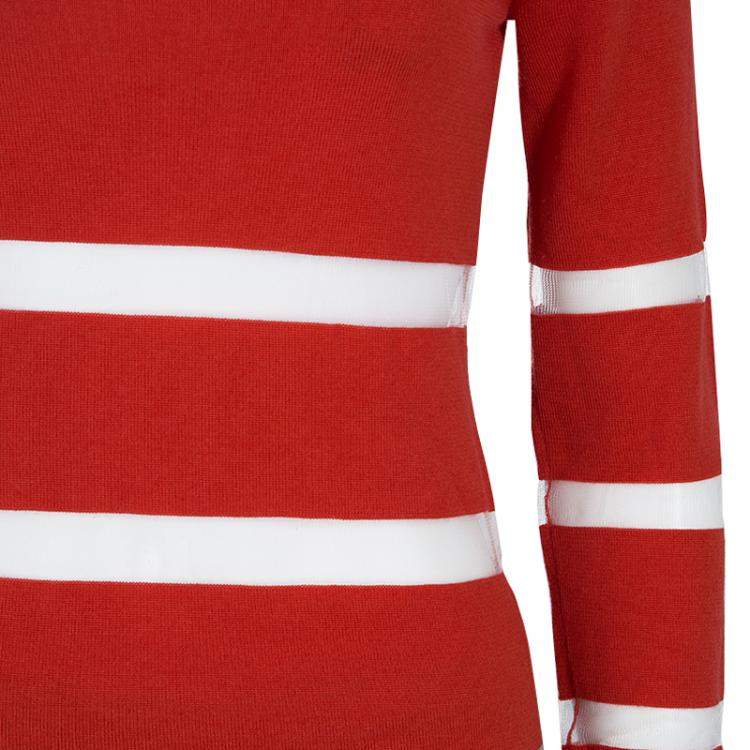 Pre Owned Jason Wu Red Merino Wool Sheer Stripe Detail Sweater S