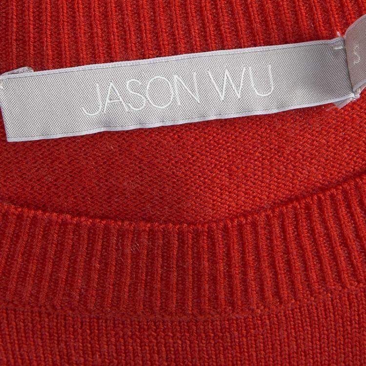 Pre Owned Jason Wu Red Merino Wool Sheer Stripe Detail Sweater S
