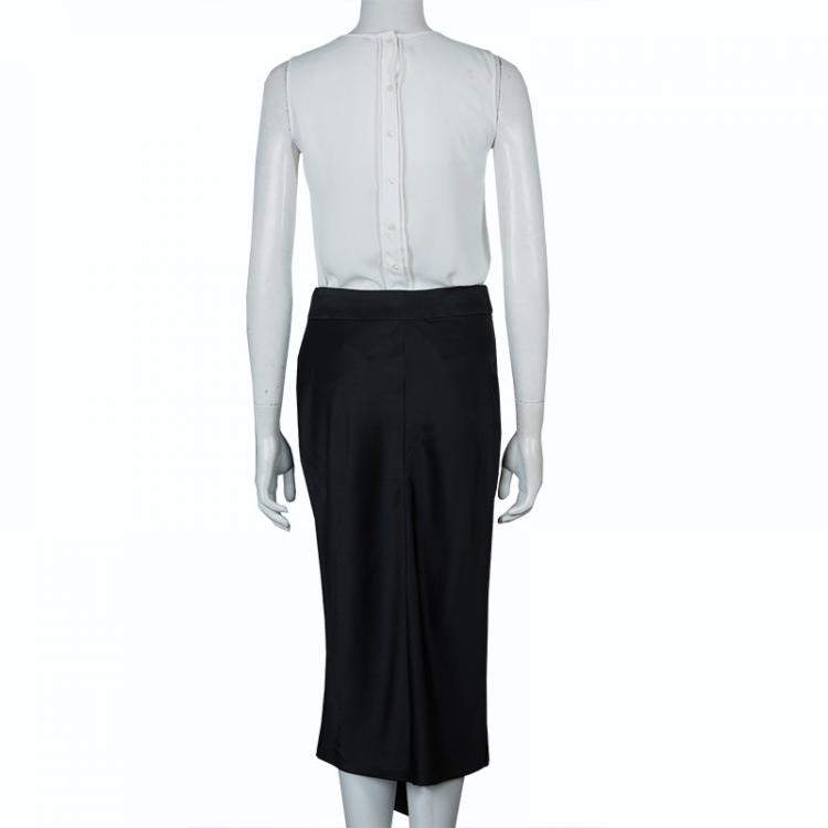 Pre Owned Jason Wu Black Pleated Front Midi Skirt M