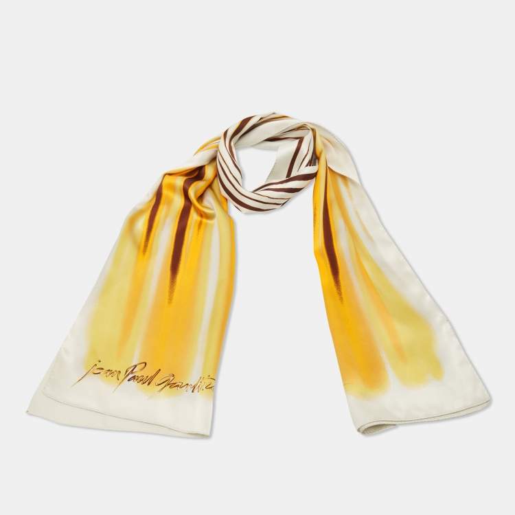 مملوكة مسبقًا Jean Paul Gaultier Yellow Printed Satin Silk Scarf