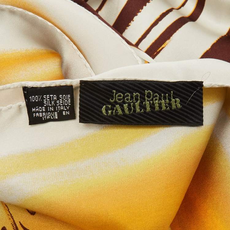 مملوكة مسبقًا Jean Paul Gaultier Yellow Printed Satin Silk Scarf
