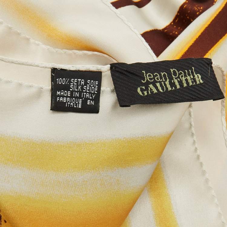 مملوكة مسبقًا Jean Paul Gaultier Yellow Printed Satin Silk Scarf