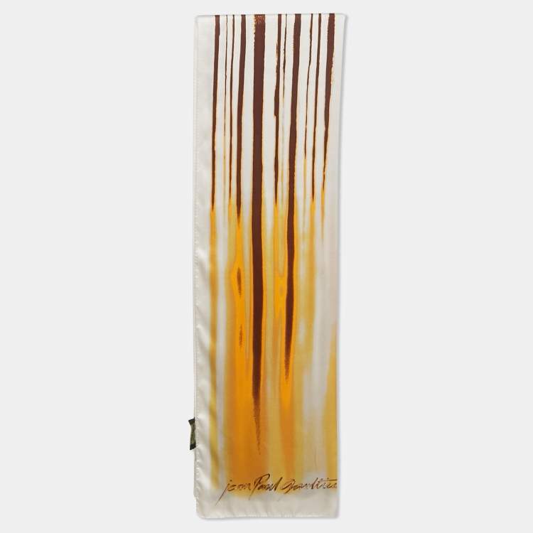 مملوكة مسبقًا Jean Paul Gaultier Yellow Printed Satin Silk Scarf