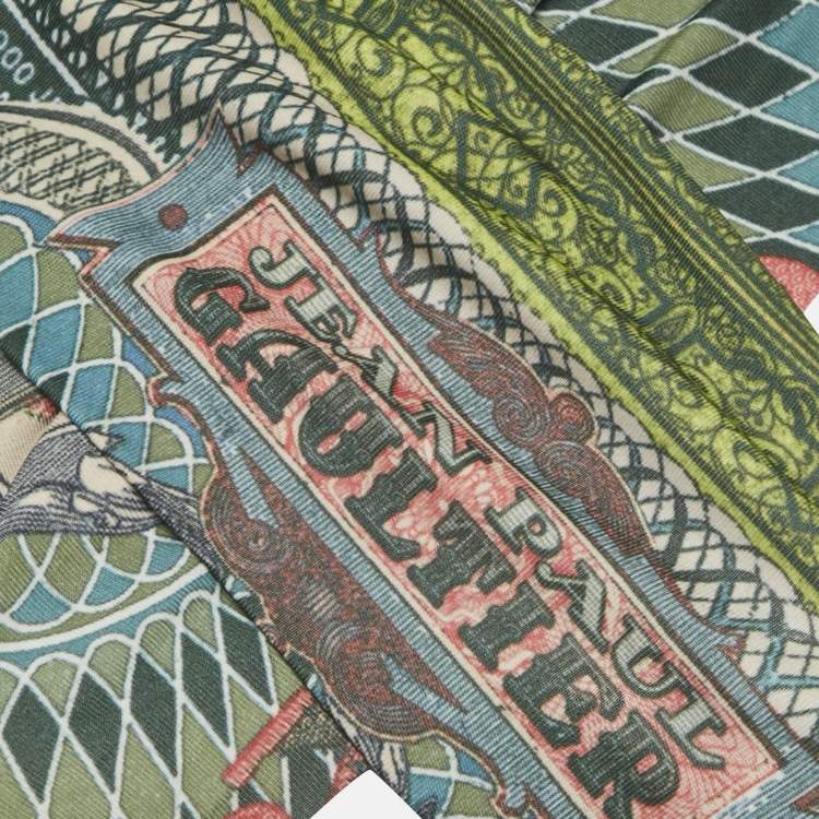 Pre Owned Jean Paul Gaultier Green Printed Jersey Wrap Top S
