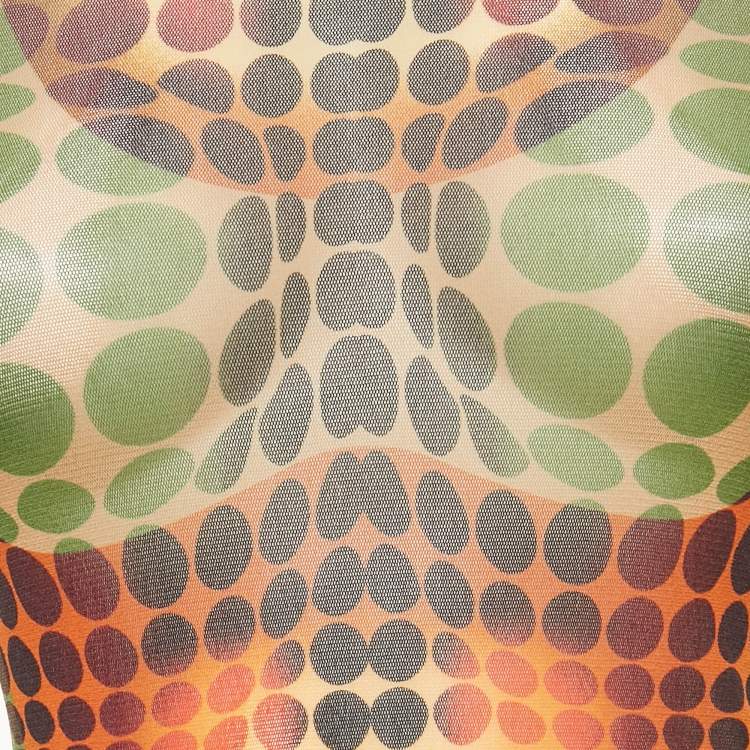 Pre Owned Jean Paul Gaultier Multicolor Dot-Print Stretch Mesh Sheer Top S