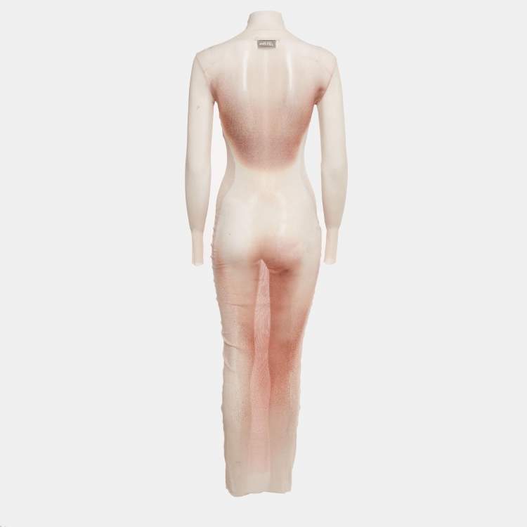 Pre Owned فستان جان بول غوتييه بيج بطباعة شبك لو كلاسيك طويل صغير جداً جداً