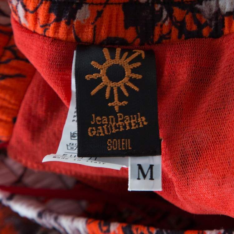 Pre Owned Jean Paul Gaultier Soleil Orange Floral Print Mesh Tiered Maxi Skirt M