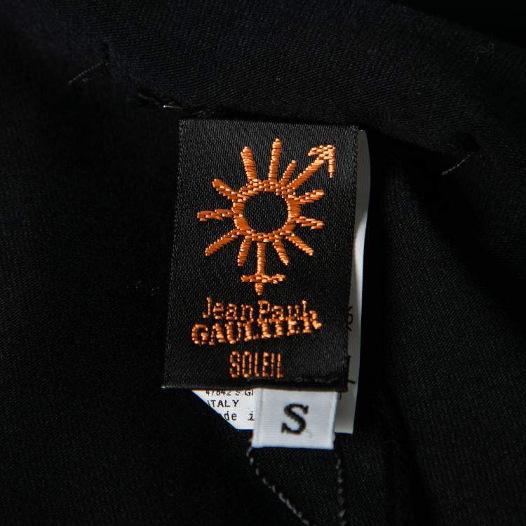 Pre Owned Jean Paul Gaultier Soleil Black Cotton Jersey Distressed Waist Bodycon Dress S