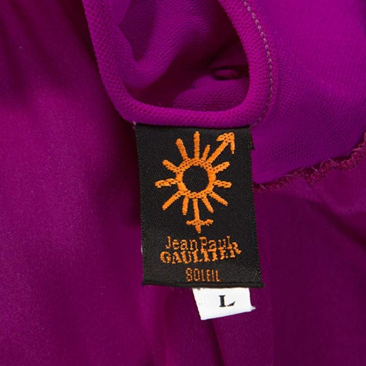 Pre Owned Jean Paul Gaultier Soleil Purple Stretch Beaded Neck Detail Maxi Dress L