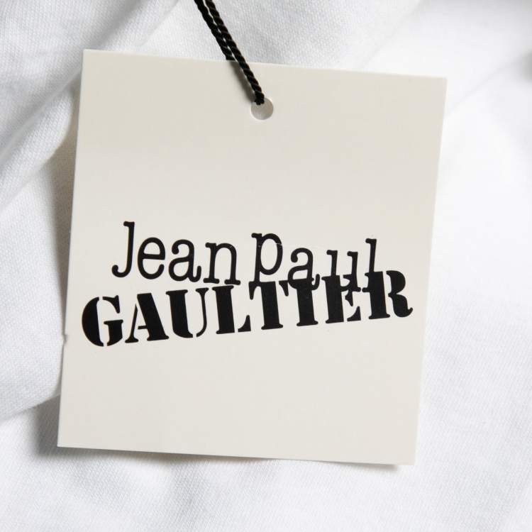 Pre Owned Jean Paul Gaultier White Printed Cotton Short Sleeve Crewneck T-Shirt L