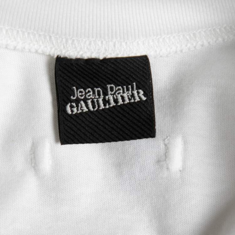 Pre Owned Jean Paul Gaultier White Printed Cotton Short Sleeve Crewneck T-Shirt L
