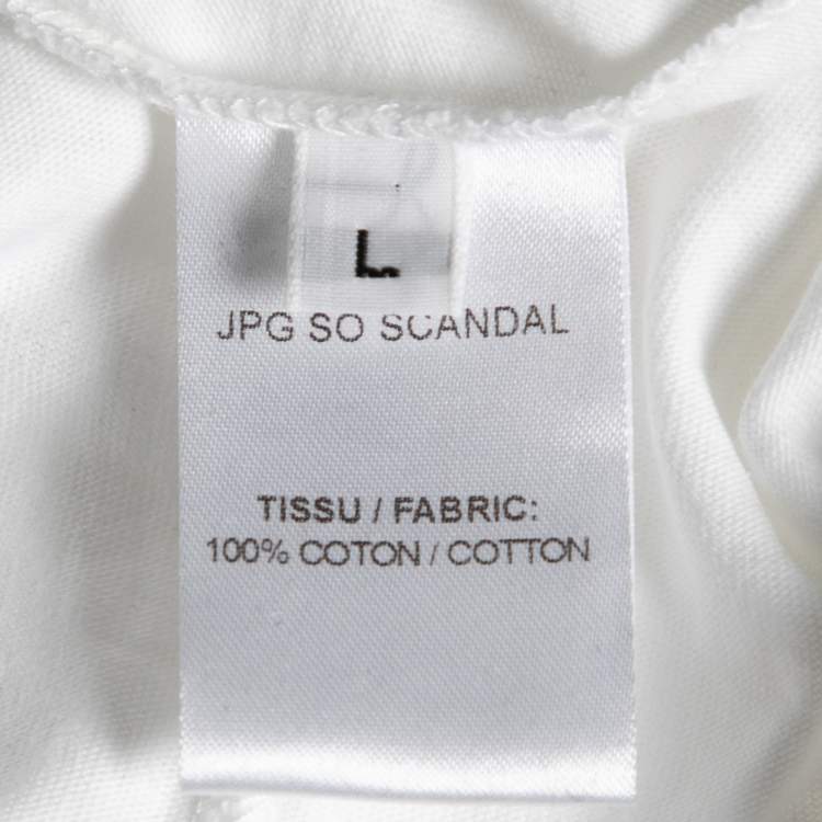 Pre Owned Jean Paul Gaultier White Printed Cotton Short Sleeve Crewneck T-Shirt L