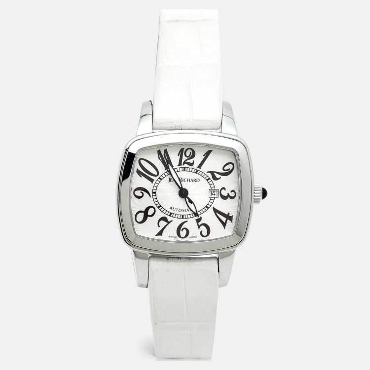 Pre Owned JeanRichard TV Screen Ref. 26113 Silver Dial Stainless Steel Alligator Leather Women's Wristwatch 32 mm