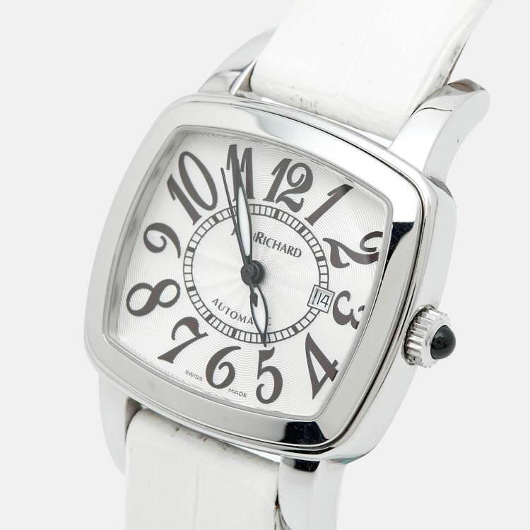 Pre Owned JeanRichard TV Screen Ref. 26113 Silver Dial Stainless Steel Alligator Leather Women's Wristwatch 32 mm