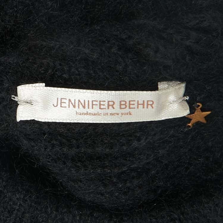 Pre Owned Jennifer Behr Black Wool Knit Veil Trim Beanie One Size 