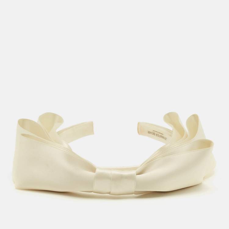 Pre Owned Jennifer behr Cream Katya Silk Satin Bow Headband