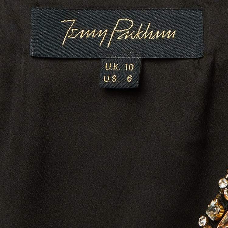 Pre Owned Jenny Packham Black Crepe Embellished Neck Gown S