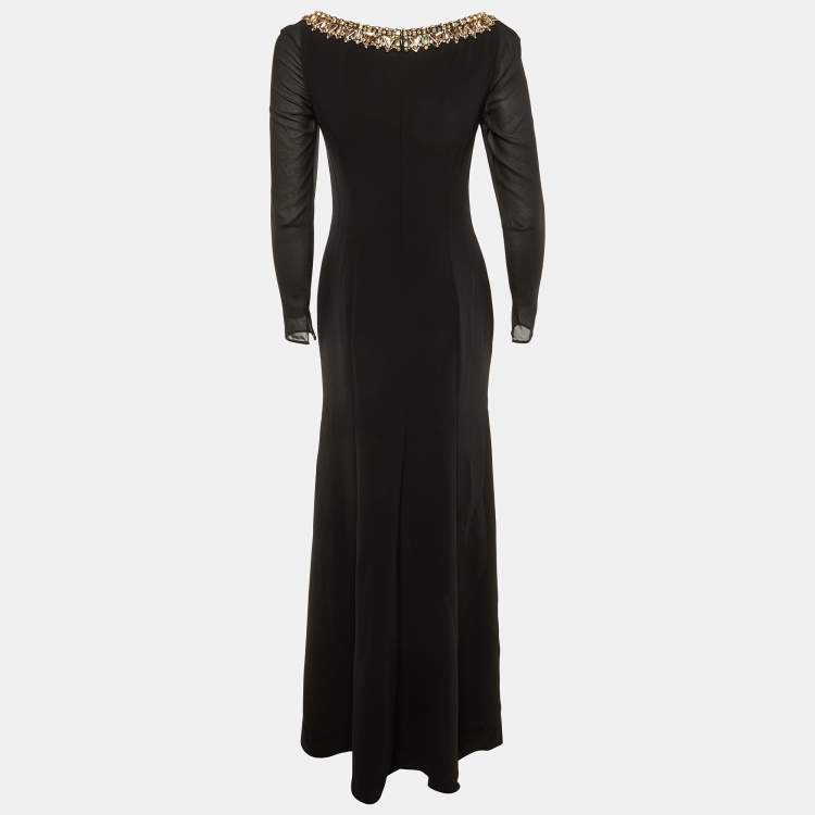 Pre Owned Jenny Packham Black Crepe Embellished Neck Gown S
