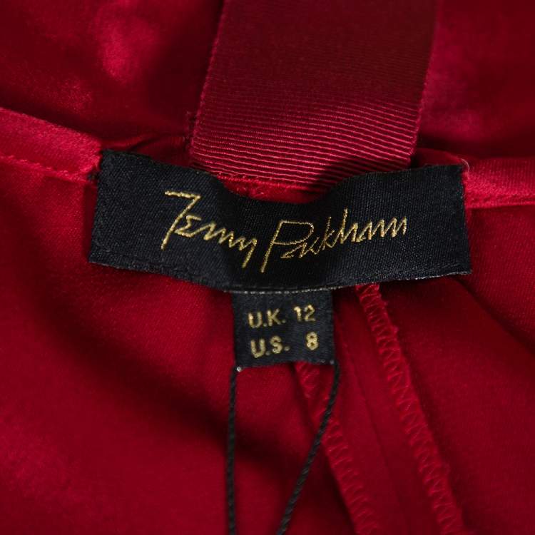 Pre Owned Jenny Packham Burgundy Satin Trail Detail Wrap Gown M