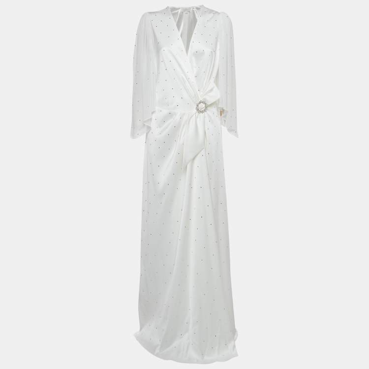 Pre Owned  Jenny Packham Ivory White Satin Crystal Embellished Bridal Gown L