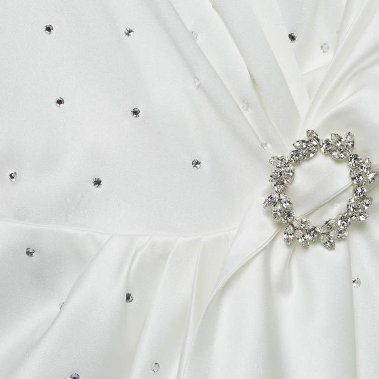 Pre Owned  Jenny Packham Ivory White Satin Crystal Embellished Bridal Gown L