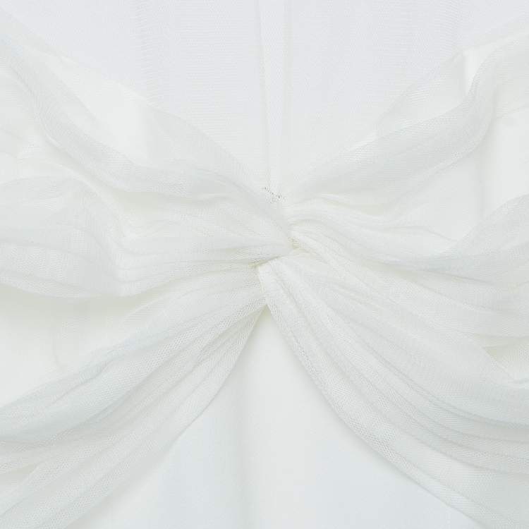 Pre Owned  Jenny Packham White Crystal Embellished Tulle and Crepe Tulip Midi Dress L