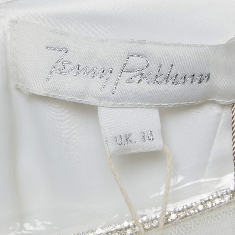 Pre Owned  Jenny Packham White Crystal Embellished Tulle and Crepe Tulip Midi Dress L