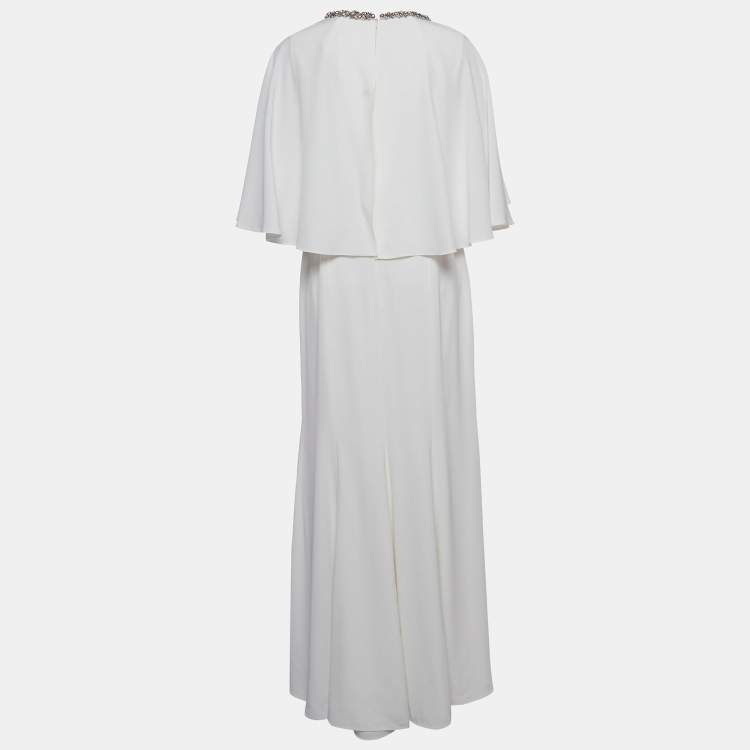Pre Owned Jenny Packham White Satin Crystal Embellished Neck Wedding Gown L