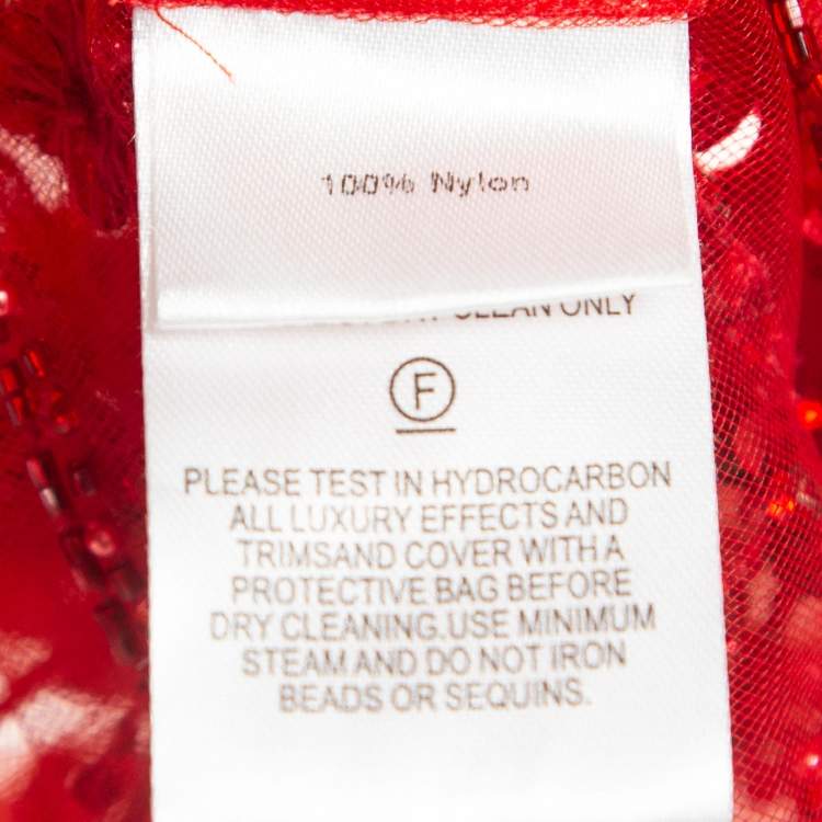 Pre Owned Jenny Packham Robin Red Embroidered Tulle Blouse S