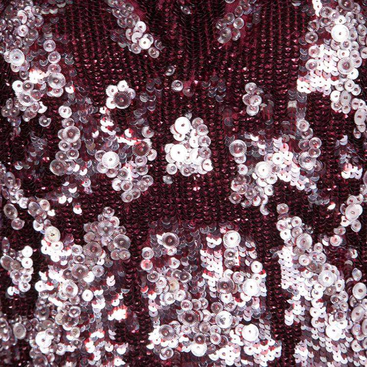 Pre Owned Jenny Packham Red Sequin Embellished Ruffled Sleeve Maxi Dress L