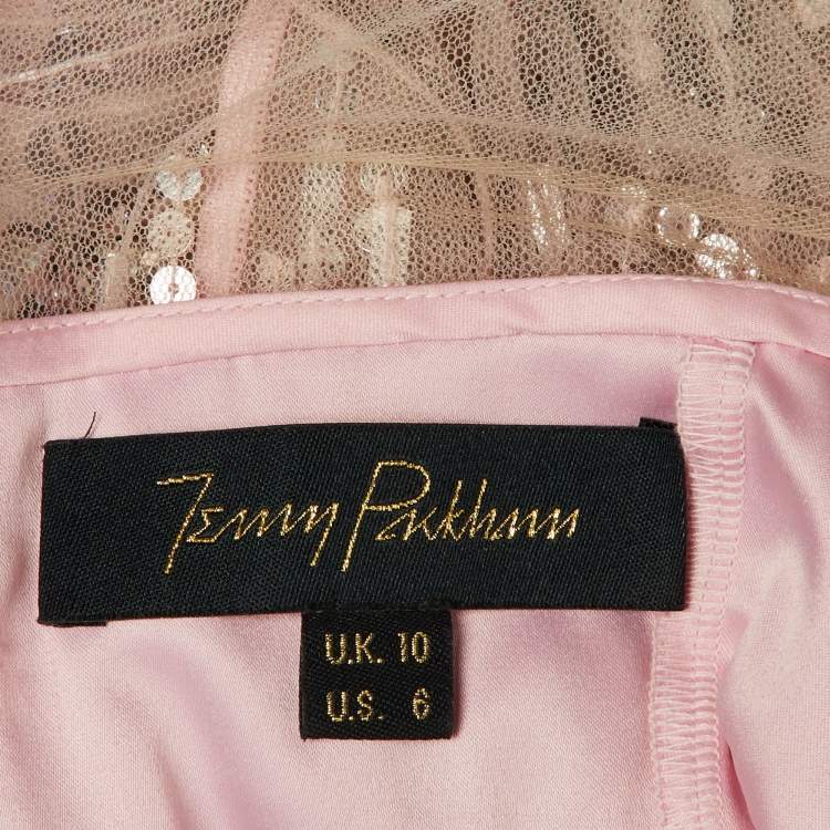 Pre Owned Jenny Packham Pink Sequin Embellished Mesh Cape Gown M