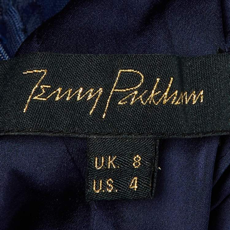 Pre Owned Jenny Packham Navy Blue Embellished Crepe Gown S