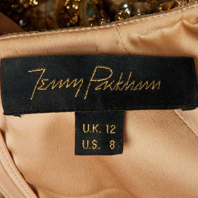 Pre Owned Jenny Packham Gold Embellished Tulle Lotus Lady Gown M