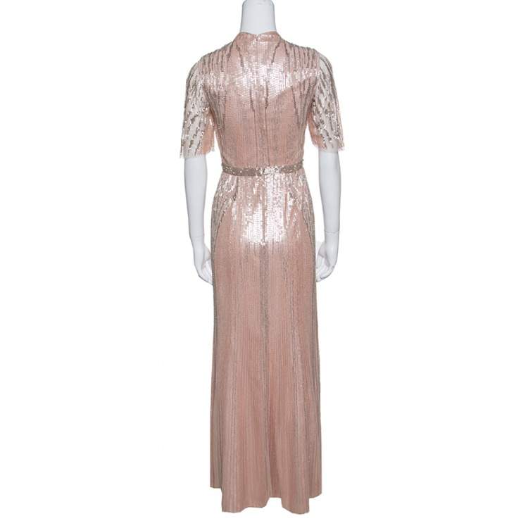 Pre Owned Jenny Packham Blush Pink Embellished Tulle Gown S