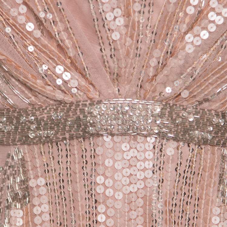 Pre Owned Jenny Packham Blush Pink Embellished Tulle Gown S